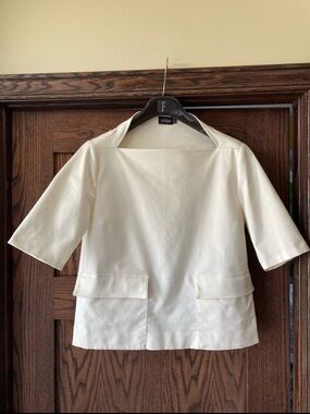 Kate Spade stylish Square-Neck Short Sleeve Boxy Top with flap pockets- Like New